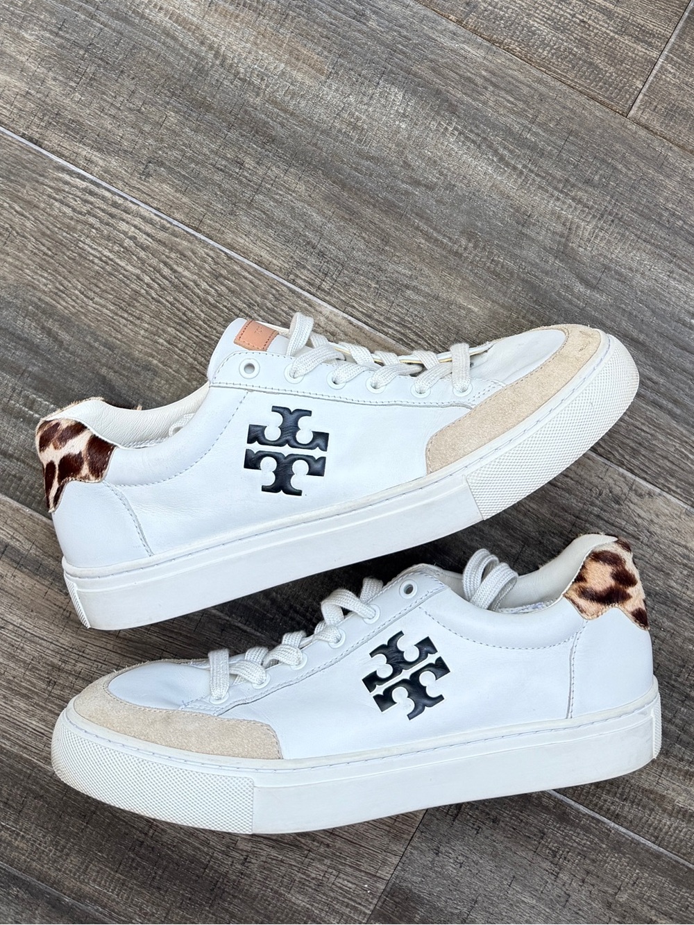 Tory Burch Leopard print color- block court leather sneaker shoes Size 8.5